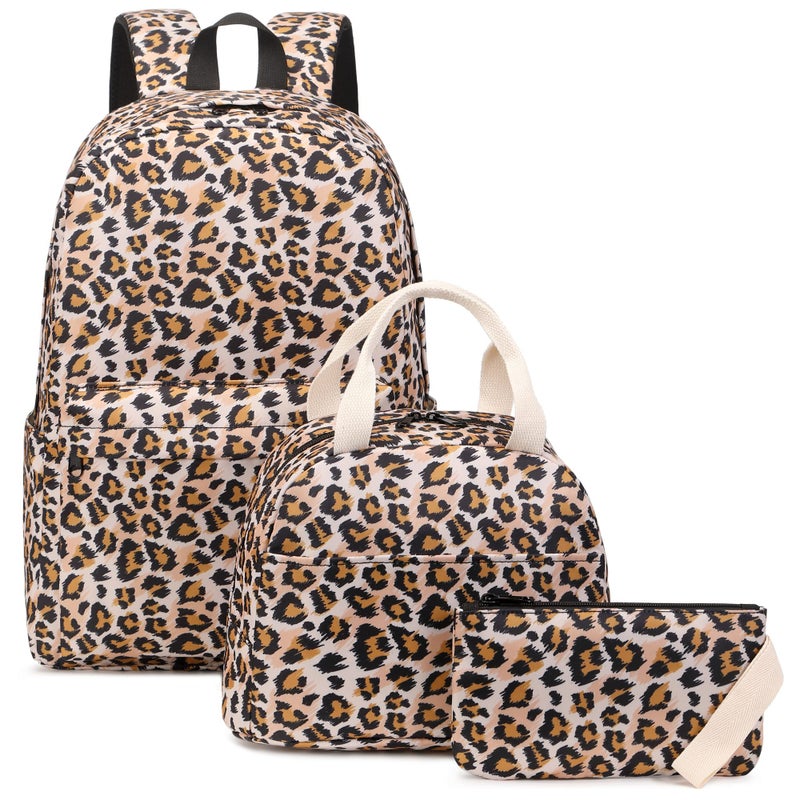 Kouxunt Leopard Girls School Backpacks for Kids Teens 3in1 School Bag Bookbags Set with Lunch Bag Pencil Case - Image 2