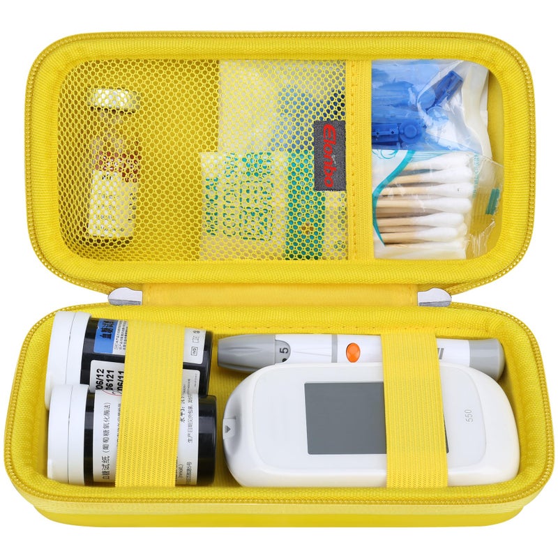 Elonbo Diabetic Supplies Travel Case Diabetic Supply Organizer Bag Glucose Meter Storage Case Insulin Pen Carrying Case for Glucose Monitor Blood Sugar Test Strips Lancets Syringe Yellow