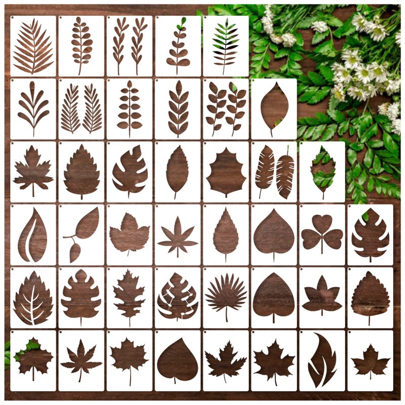 yhslmh Leaf Stencils for Crafts Small Leaves and and Branches Paint Plant Stencil for Painting On Wood Wall Card Making Tiny Nature Vine Herb Essential Art Stencils for Adults Kids 42 Leaves