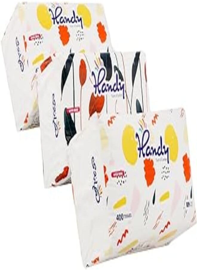 Handy Handy set of 3 bags,400tissues- multi color 