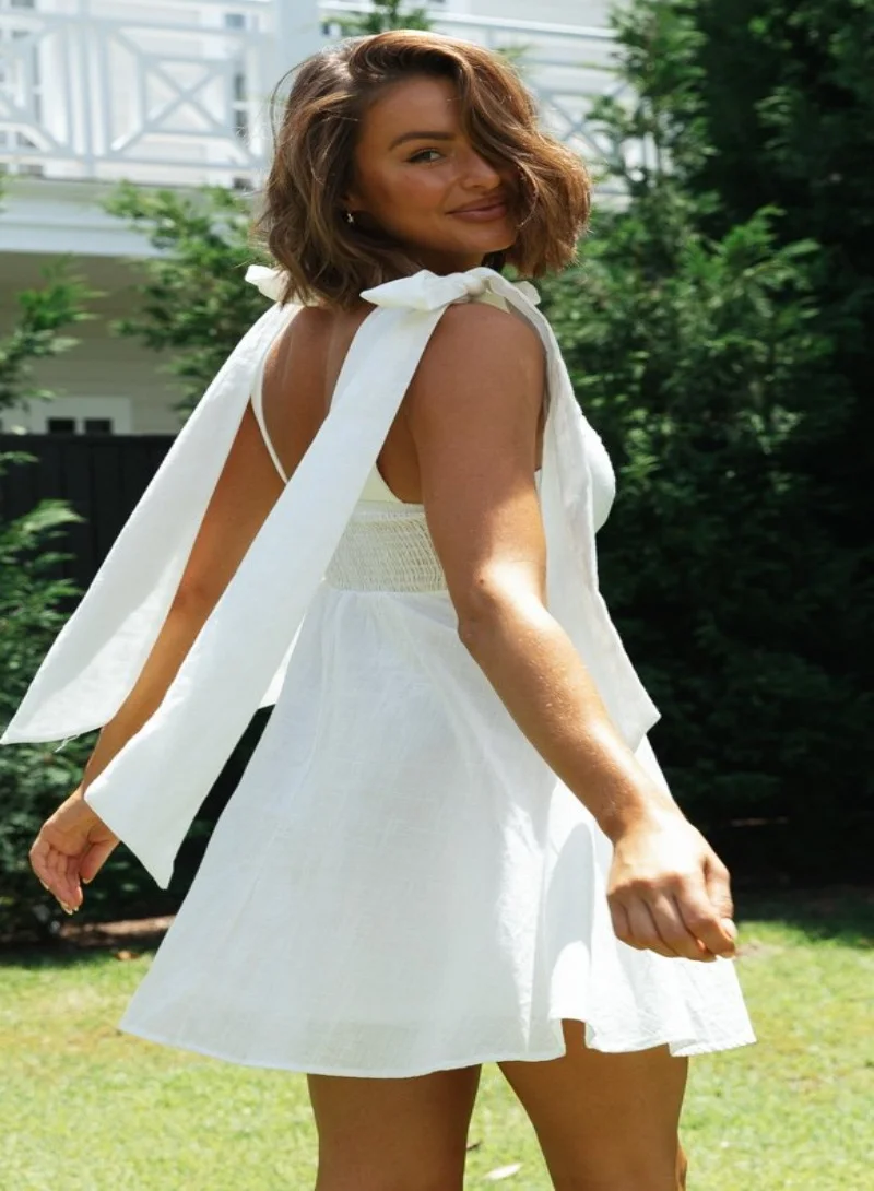 يونيكي White Women Shoulder Straps Cotton Fit & Flare Dress