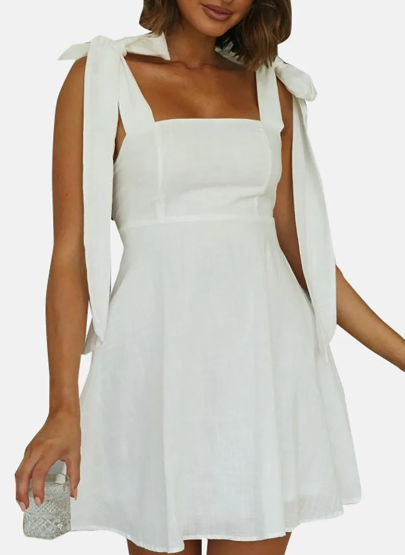 YUNIQEE White Women Shoulder Straps Cotton Fit & Flare Dress