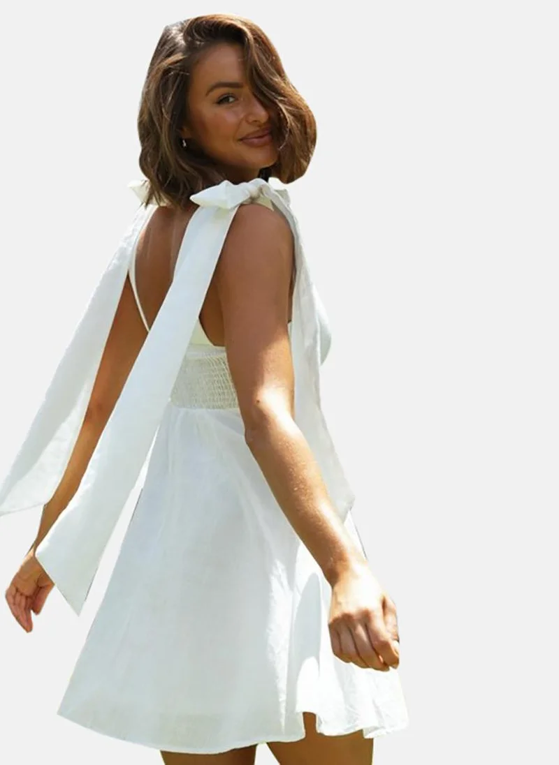 يونيكي White Women Shoulder Straps Cotton Fit & Flare Dress