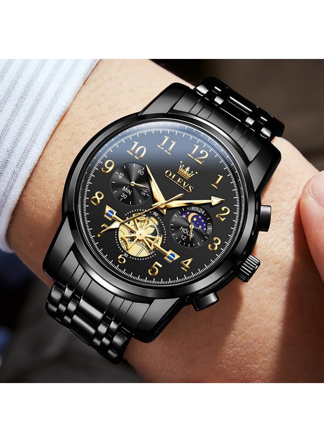 OLEVS Men's Business Watch Black with Large Easy-Read Analog Quartz Date Display Luxury Stainless Steel Band Waterproof Luminous Hands - Image 5