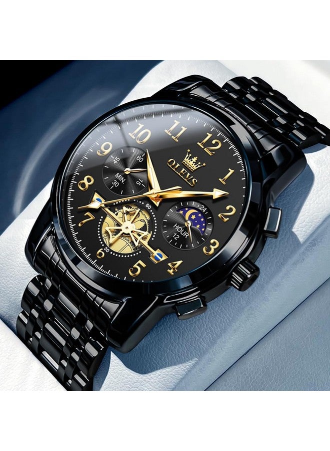 OLEVS Men's Business Watch Black with Large Easy-Read Analog Quartz Date Display Luxury Stainless Steel Band Waterproof Luminous Hands - Image 3
