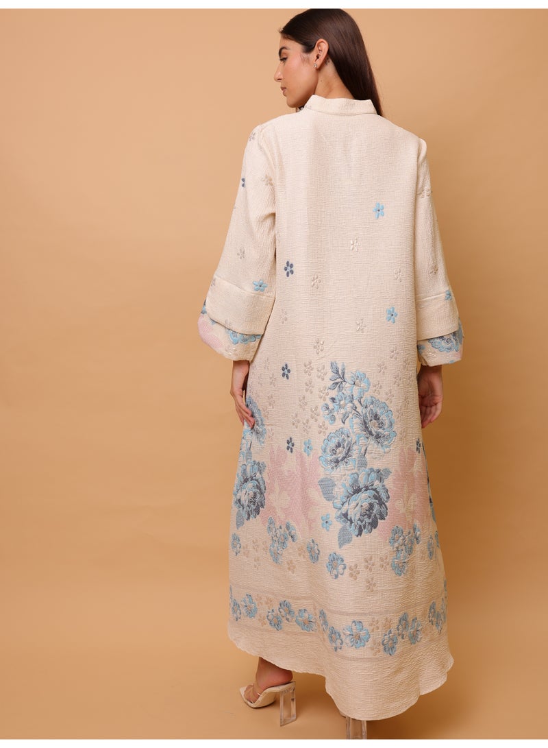 IKKXA Beautiful Design Printed Jalabiya Floral Details - Image 4