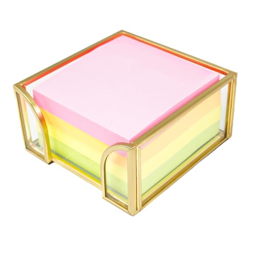Shonmogar Sticky Note Holder Glass Post It Note Dispenser, 3 x 3 Inch Gold Sticky Note Dispenser, Stylish Post It Holder for Desk Home Office Decor - Image 1