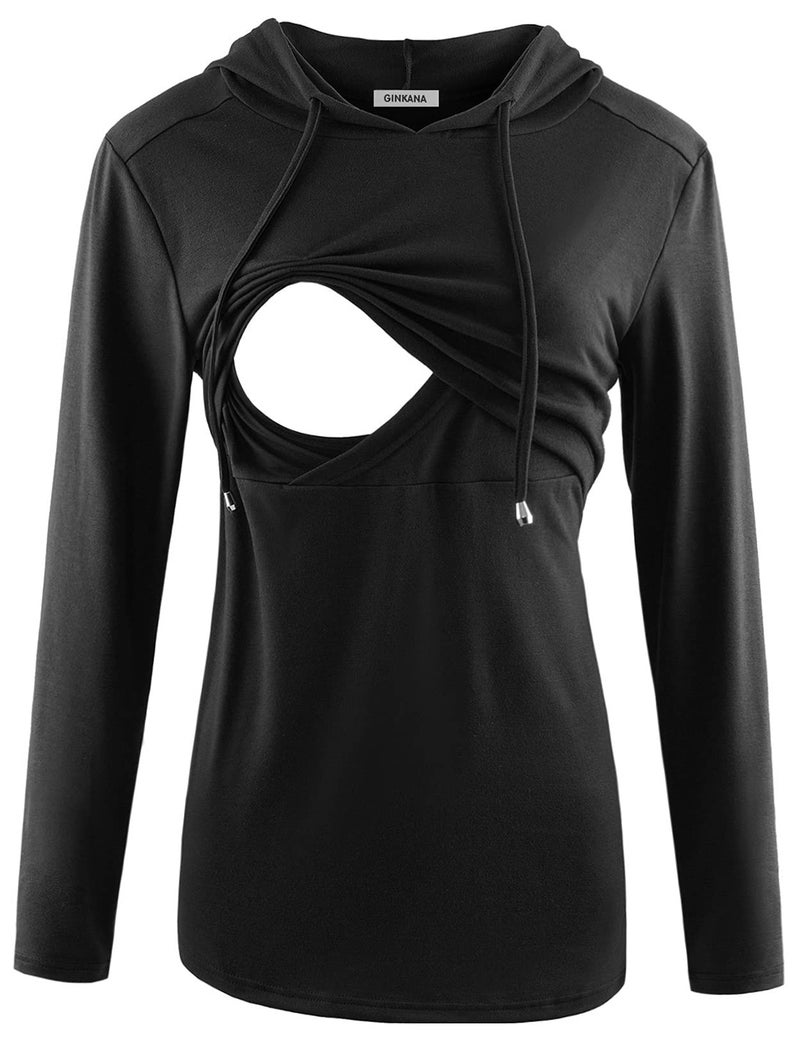 GINKANA Women's Nursing Hoodie Sweatshirt Long Sleeves Breastfeeding Maternity Tops Casual Clothes Black - Image 1