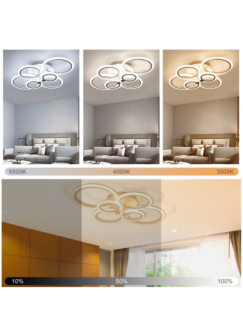 XiuWoo Modern Ceiling Lights Dimmable LED Ceiling Lamps 80cm Flush Mount LED Chandelier Lighting Fixture White 6 Rings Light for Living Kitchen Dining Room, Bedroom with Remote - Image 2