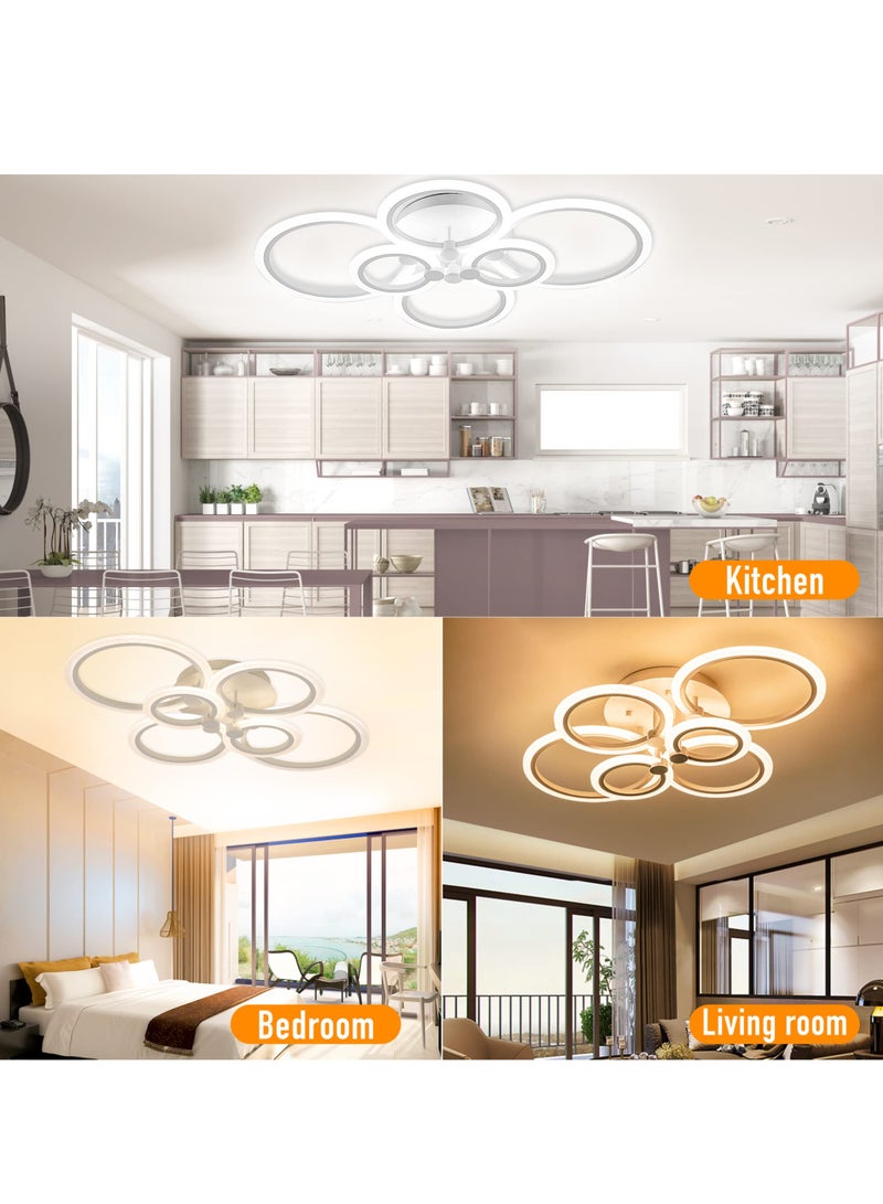 XiuWoo Modern Ceiling Lights Dimmable LED Ceiling Lamps 80cm Flush Mount LED Chandelier Lighting Fixture White 6 Rings Light for Living Kitchen Dining Room, Bedroom with Remote - Image 5