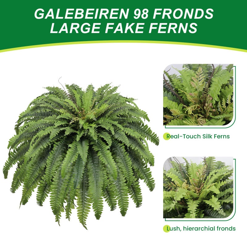 Galebeiren 50" Fake Ferns Artificial Plants Large, 98 Fronds Artificial Ferns for Outdoors and Indoors, Suitable for Planter Garden Porch Office Decor - Image 3