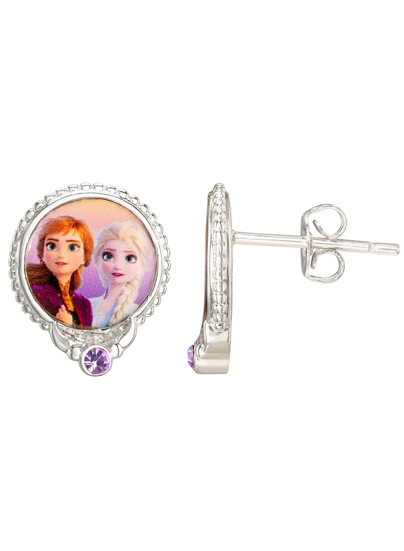 ديزني Frozen II Anna And Elsa Silver Plated Brass Stud Earrings EF00654SRVL