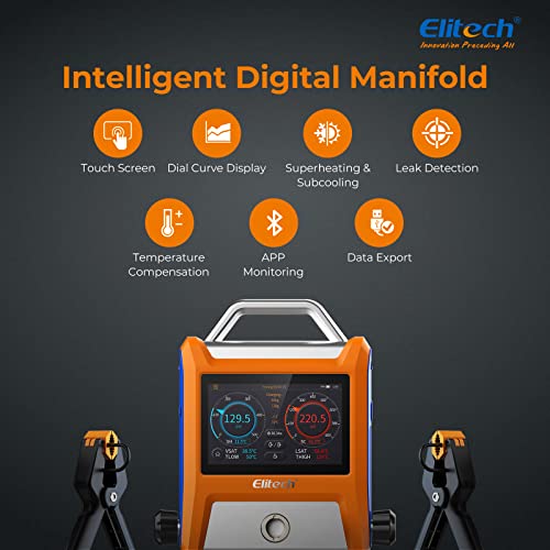 Elitech EMG-20V Intelligent HVAC Digital Manifold Gauge Three Port with Vaccum Sensor Thermometer Clamps Hoses - Image 2