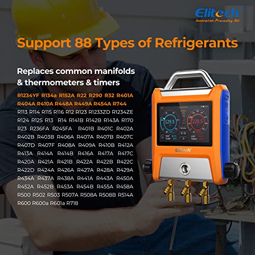 Elitech EMG-20V Intelligent HVAC Digital Manifold Gauge Three Port with Vaccum Sensor Thermometer Clamps Hoses - Image 4