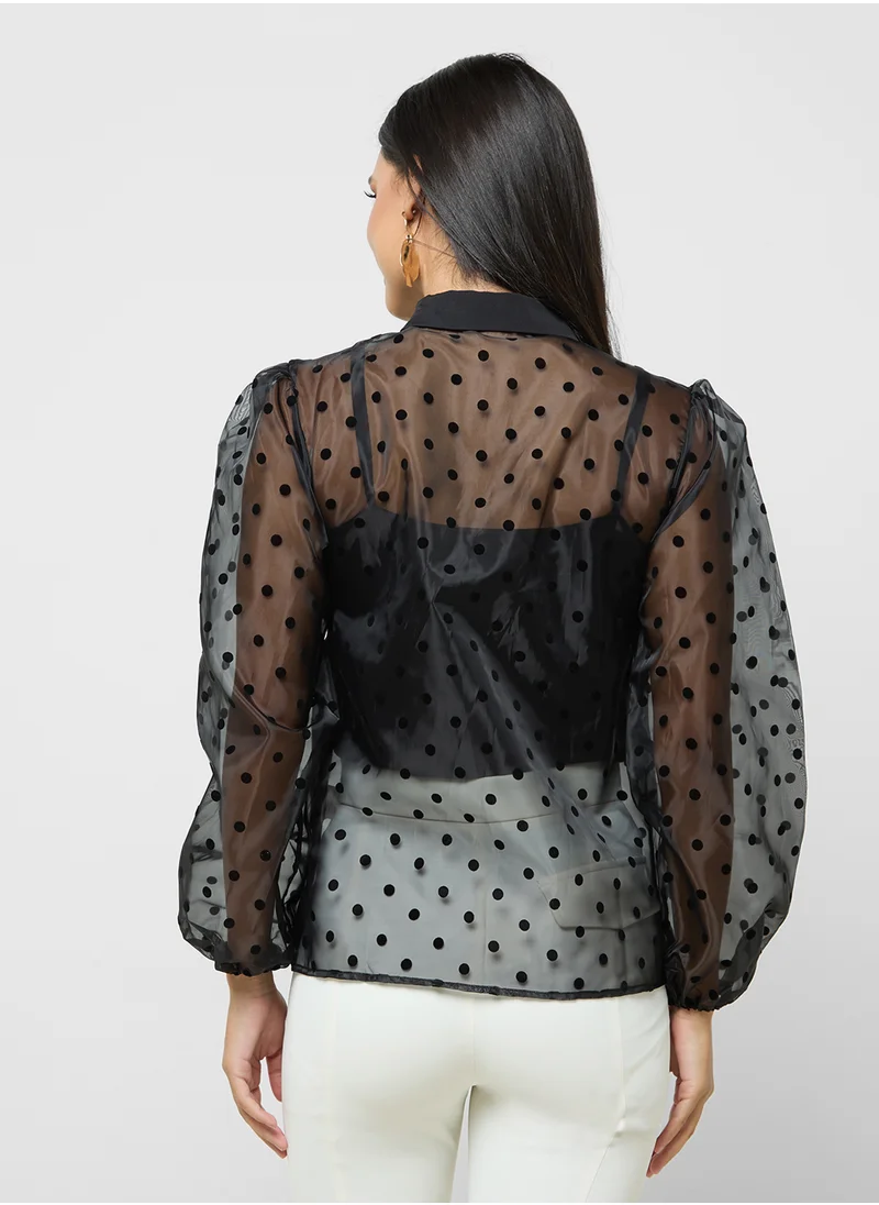 ايلا Sheer Button Down Top