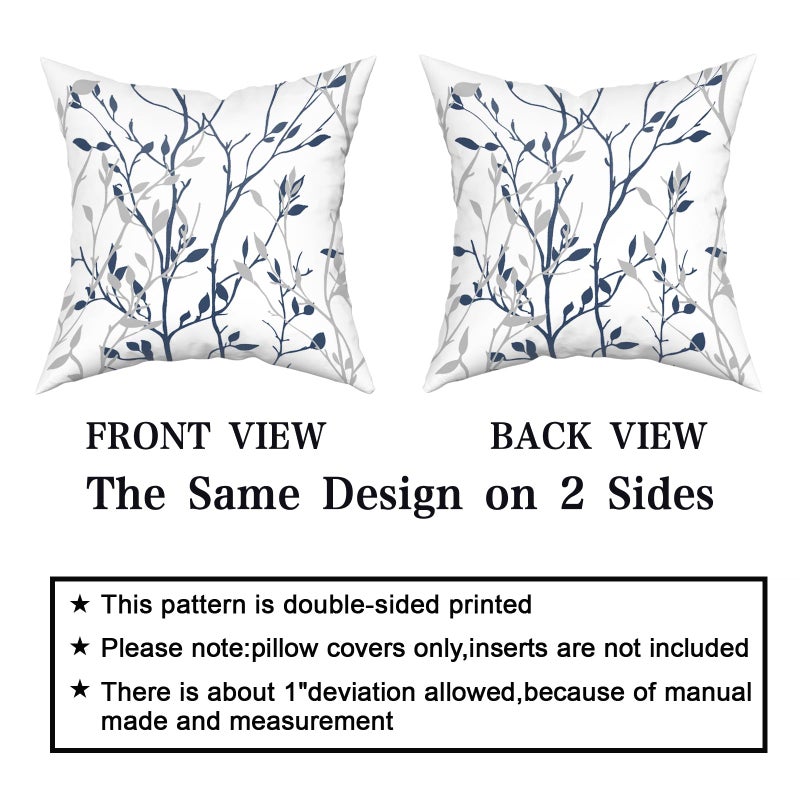 Giwawa Navy Blue Pillow Covers Set of 2 Blue and Silver Branch Leaves Throw Pillow Case Decorative Blue White Grey Print Farmhouse Cushion Covers for Sofa Couch Decor, 18x18 Inch - Image 3