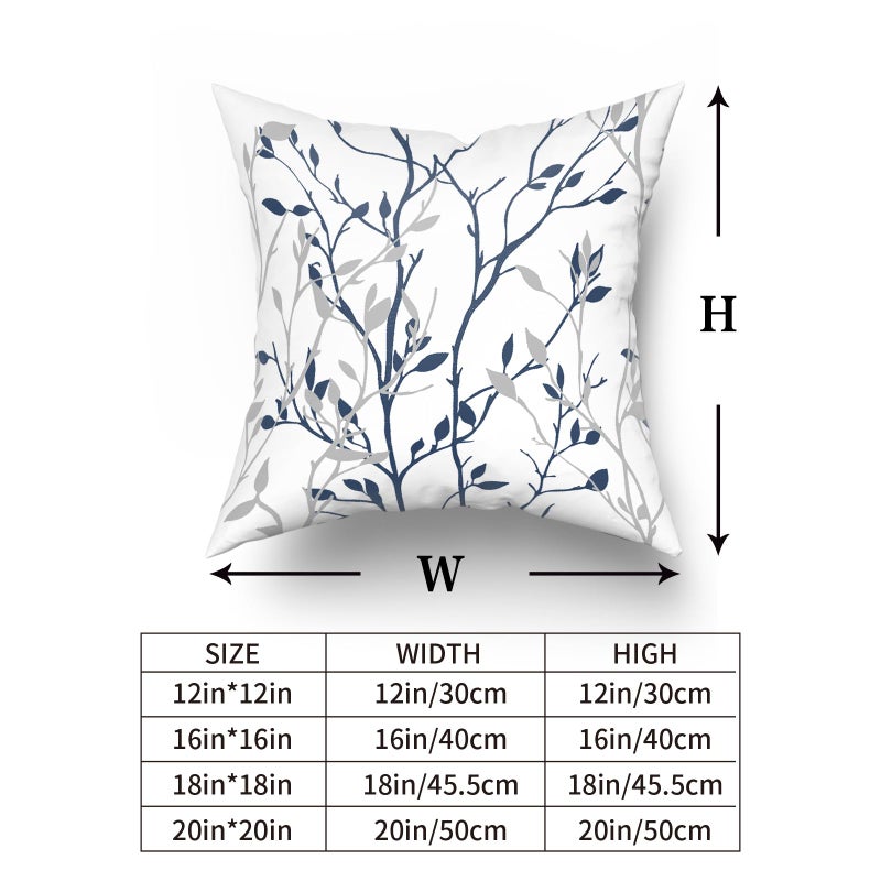 Giwawa Navy Blue Pillow Covers Set of 2 Blue and Silver Branch Leaves Throw Pillow Case Decorative Blue White Grey Print Farmhouse Cushion Covers for Sofa Couch Decor, 18x18 Inch - Image 2