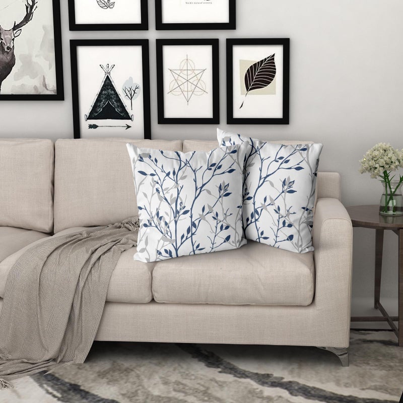 Giwawa Navy Blue Pillow Covers Set of 2 Blue and Silver Branch Leaves Throw Pillow Case Decorative Blue White Grey Print Farmhouse Cushion Covers for Sofa Couch Decor, 18x18 Inch - Image 5