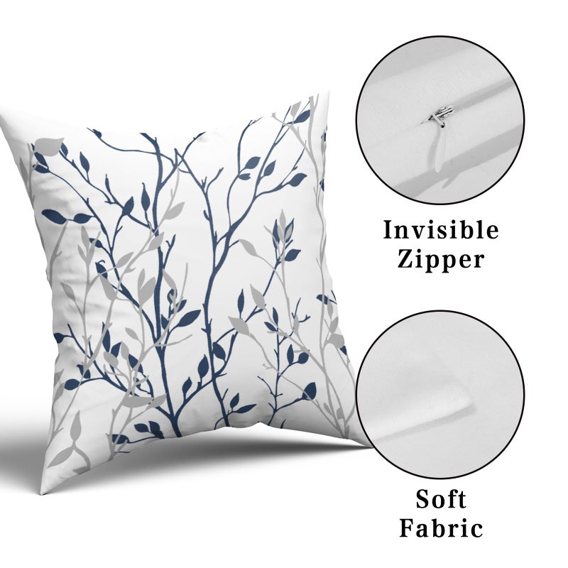 Giwawa Navy Blue Pillow Covers Set of 2 Blue and Silver Branch Leaves Throw Pillow Case Decorative Blue White Grey Print Farmhouse Cushion Covers for Sofa Couch Decor, 18x18 Inch - Image 4