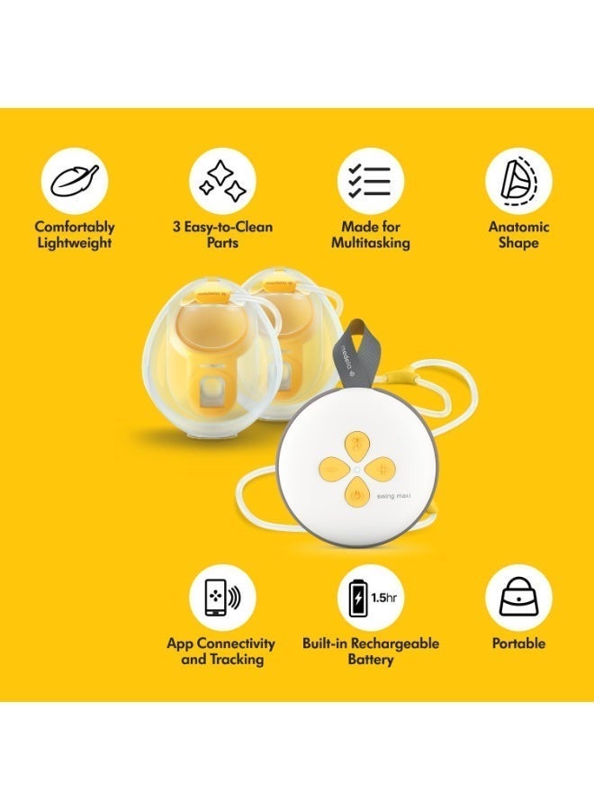 مضخة الثدي الكهربائية المزدوجة Medela Swing Maxi (بدون استخدام اليدين) - تصميم سهل وبديهي للاستخدام أثناء التنقل، ومتوافقة مع تطبيق Medela Family. - Image 3