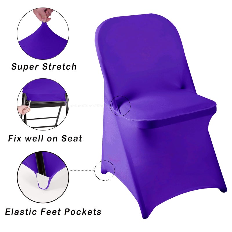 eccwai 12 PCS Waterproof Stretch Spandex Folding Chair Covers  Dining Room Chair Slipcovers Protector for Wedding  Banquet  Party  Holidays  Celebration and Decoration(Purple) - Image 3