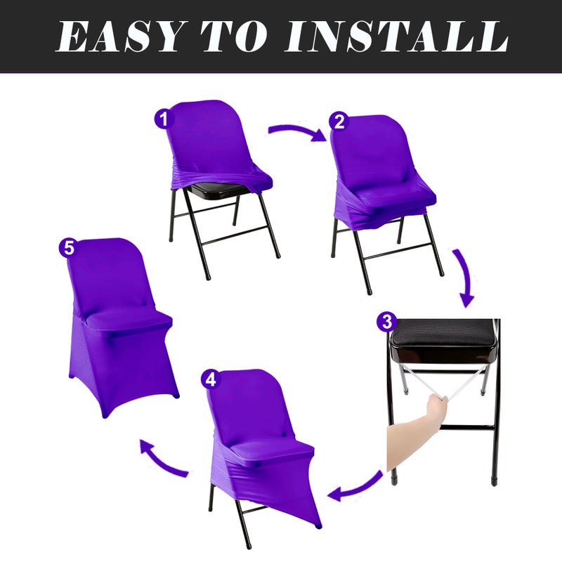 eccwai 12 PCS Waterproof Stretch Spandex Folding Chair Covers  Dining Room Chair Slipcovers Protector for Wedding  Banquet  Party  Holidays  Celebration and Decoration(Purple) - Image 5