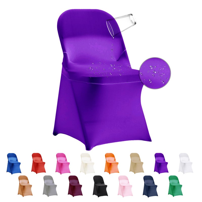 eccwai 12 PCS Waterproof Stretch Spandex Folding Chair Covers  Dining Room Chair Slipcovers Protector for Wedding  Banquet  Party  Holidays  Celebration and Decoration(Purple) - Image 1