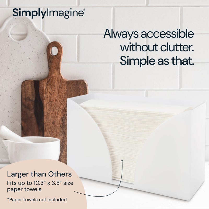 Simplyimagine Countertop Paper Towel Holder Dispenser - White Acrylic Storage For Kitchen Or Bathroom Use For Multifold  C Fold  Trifold  Z Fold Hand Towel Napkins Wipes - Commercial Or Home Use - Image 2