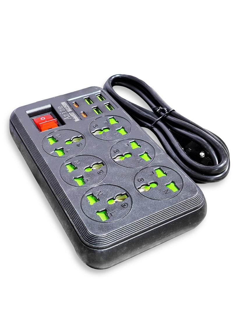 K97 Smart Power Strip, 6-Outlet 2500W Multi-Outlet Power Strip with Surge Protection, 4 USB Ports and 2 Type-C Ports, Fast and Safe Charging for All Devices, Non-Slip Stable Base, Stylish Black Design Perfect for Office and Home - Image 2