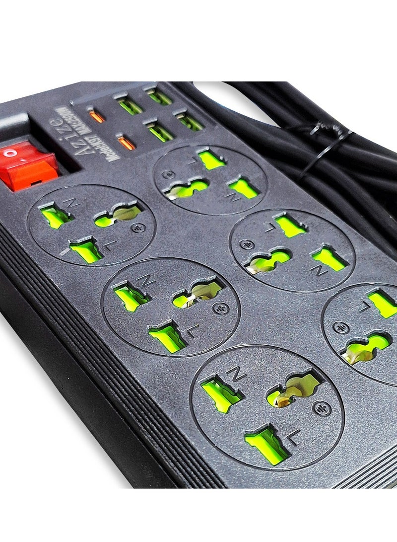 K97 Smart Power Strip, 6-Outlet 2500W Multi-Outlet Power Strip with Surge Protection, 4 USB Ports and 2 Type-C Ports, Fast and Safe Charging for All Devices, Non-Slip Stable Base, Stylish Black Design Perfect for Office and Home - Image 3