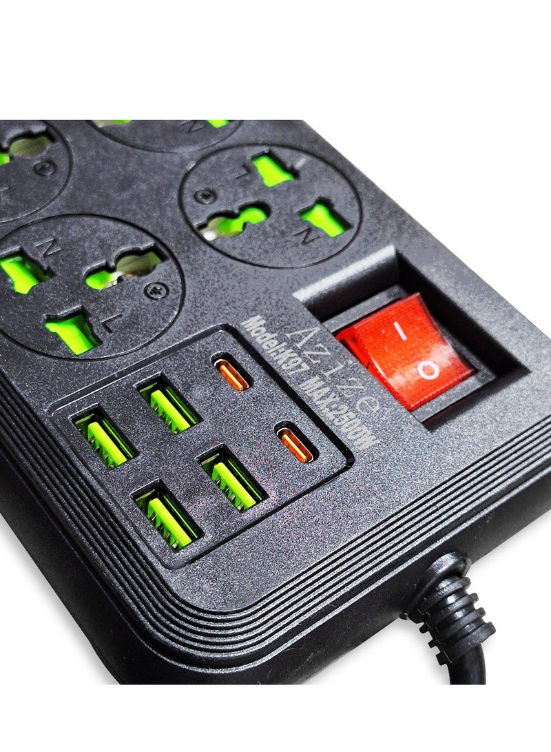 K97 Smart Power Strip, 6-Outlet 2500W Multi-Outlet Power Strip with Surge Protection, 4 USB Ports and 2 Type-C Ports, Fast and Safe Charging for All Devices, Non-Slip Stable Base, Stylish Black Design Perfect for Office and Home - Image 4