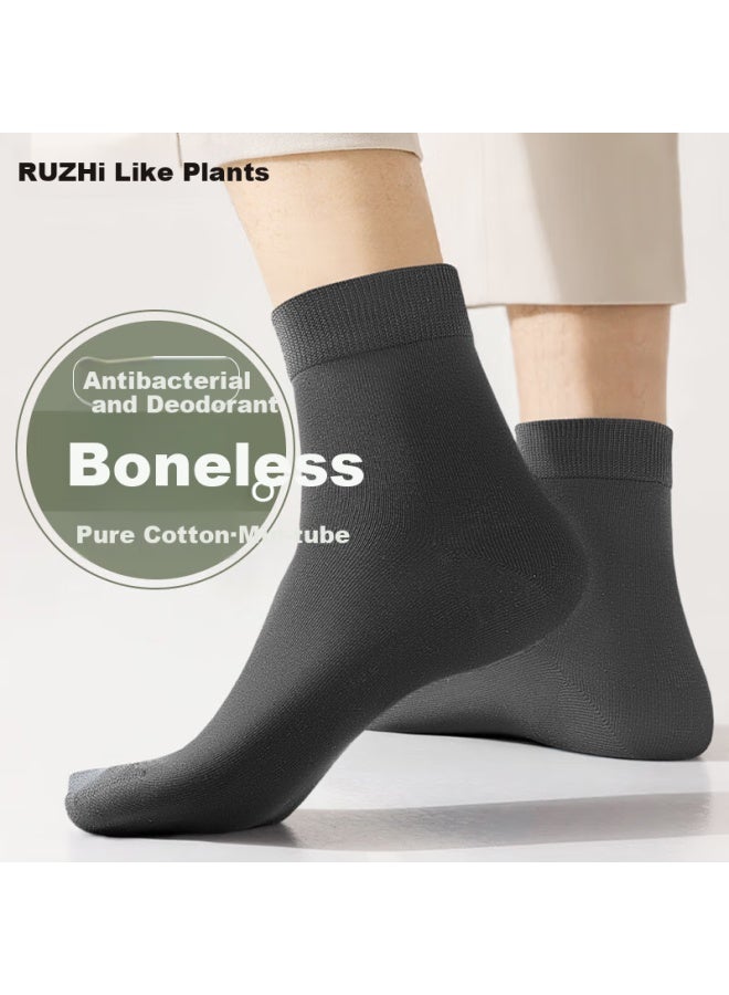 As plant Men's Cotton Mid-calf Socks 10 Pairs, 7a Antibacterial Odor-resistant Breathable Boneless Business Black Long Socks - Image 3