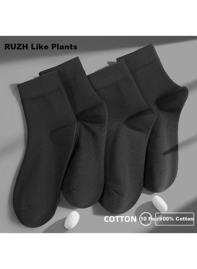 As plant Men's Cotton Mid-calf Socks 10 Pairs, 7a Antibacterial Odor-resistant Breathable Boneless Business Black Long Socks - Image 4