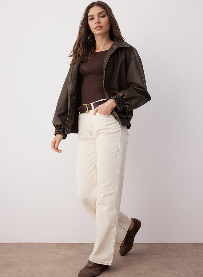 trendyol Ecru High Waist Wide Leg Jeans TWOAW24JE00274 - Image 2