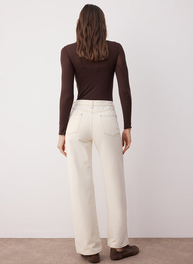 trendyol Ecru High Waist Wide Leg Jeans TWOAW24JE00274 - Image 4