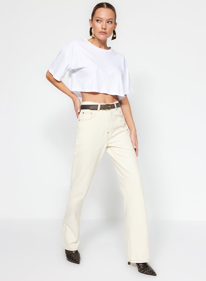 trendyol Ecru High Waist Wide Leg Jeans TWOAW24JE00274 - Image 5