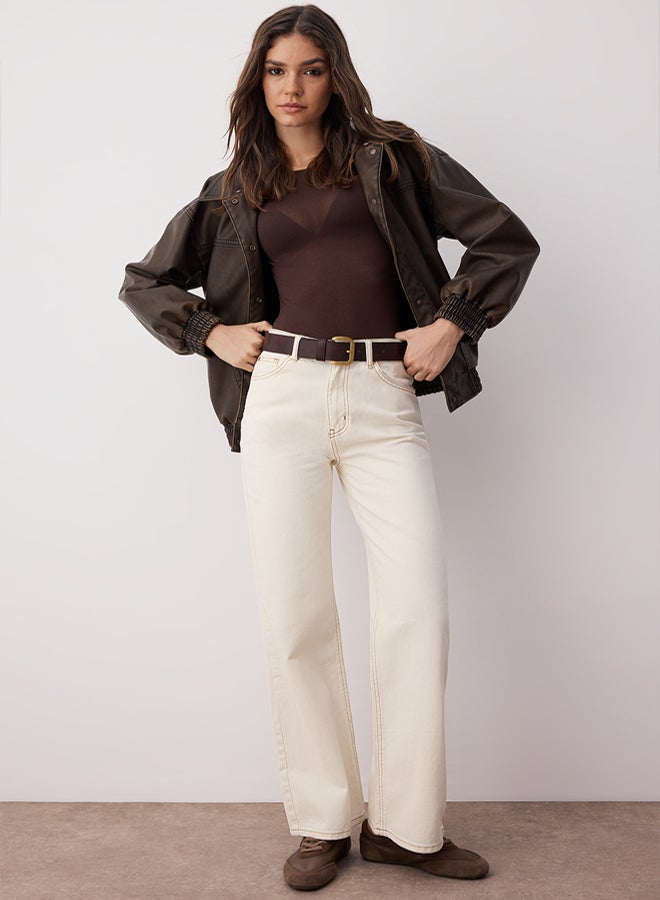trendyol Ecru High Waist Wide Leg Jeans TWOAW24JE00274 - Image 1