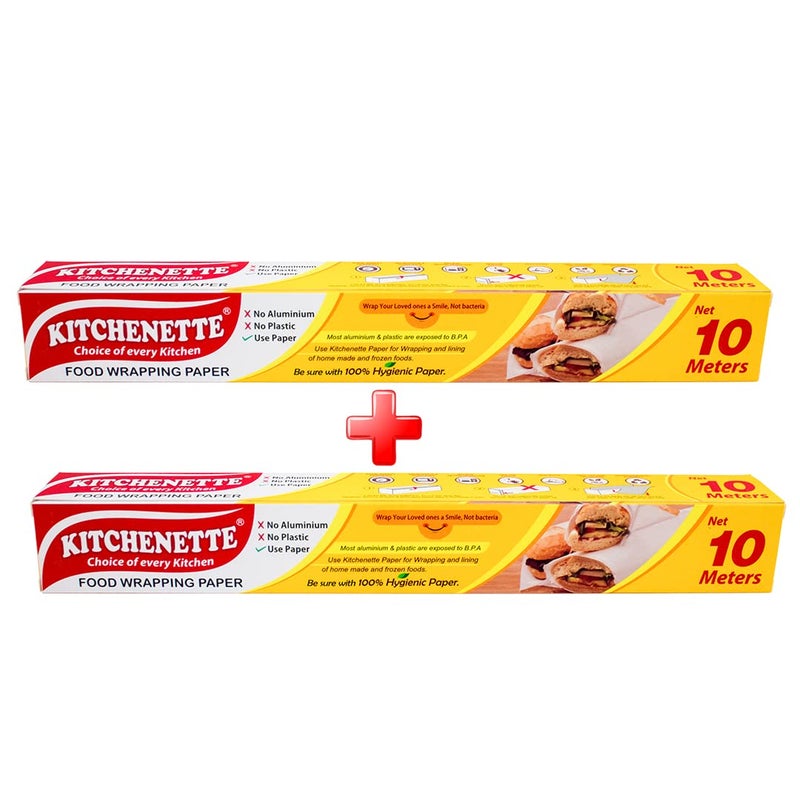 KITCHENETTE Kitchenette Food Wrapping 10 Meters 28 cm Pack of 2 Food Grade Microwave Safe Unprinted Paper Coreless Roll Inside wrap roti parantha Sandwich Burger More 