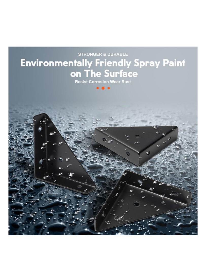 8 Pack Heavy Duty Black Corner Brackets for Wood and Metal Triangle Shelf Connectors with Screws 66mm x 66mm Suitable for Desk and Bed Edges - Image 2