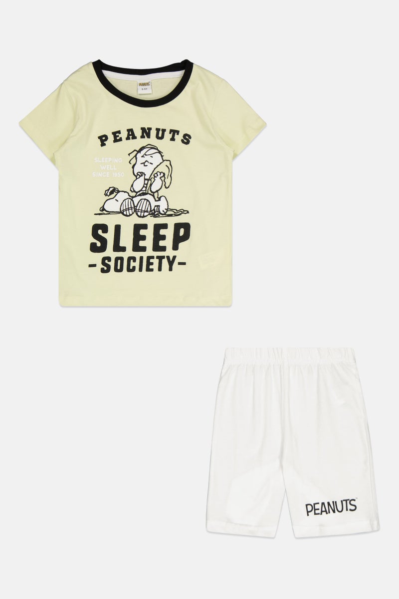 Peanuts Toddlers Girl 2 Piece Short Sleeve Top And Shorts Set, Light Green/White - Image 1