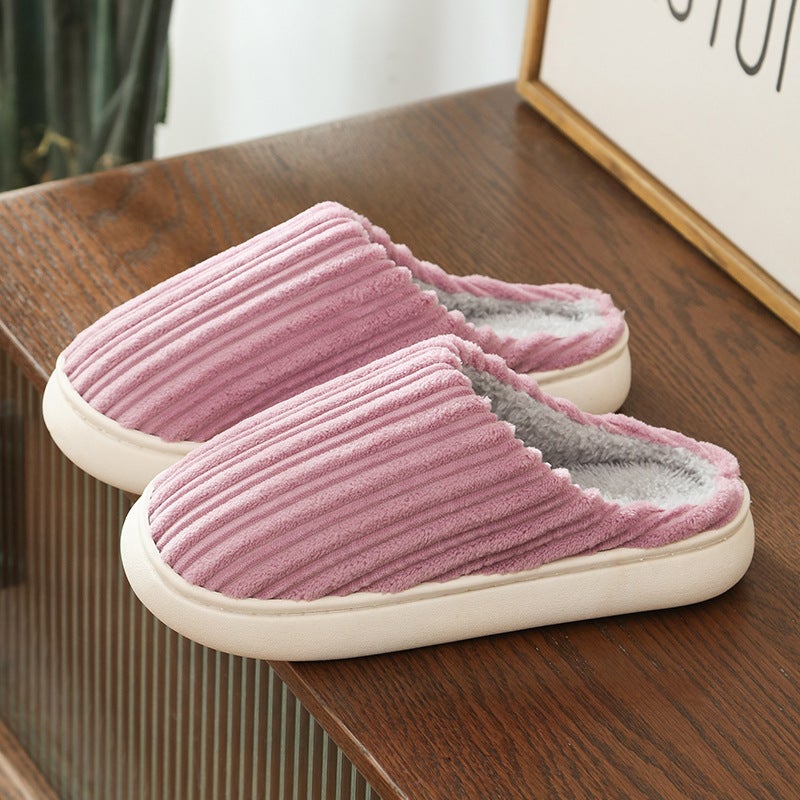 Plush Cotton Slippers Warm Non-slip Indoor Couples Home Zimu strips purple 