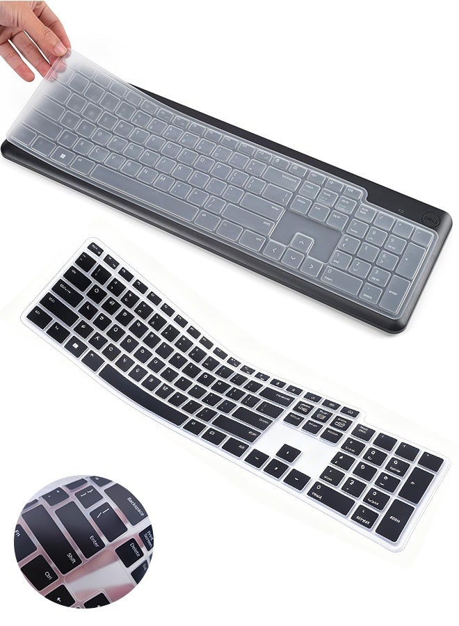 2PCS Keyboard Cover Skin Compatible with Dell Wireless Keyboard KM3322W, Dell KM3322W Wireless Keyboard Protector,Dell Wireless Keyboard Desktop Protective Skin - Clear/Black - Image 1