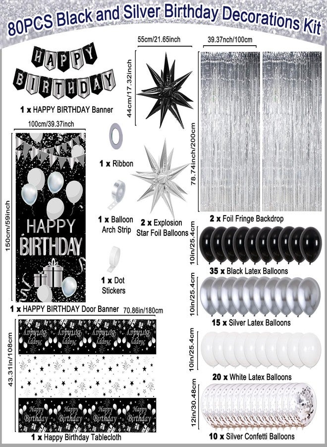 Pounira Birthday Decorations for Men Women, Black and Silver Happy Birthday Decorations for Boys Girls, Mens Happy Birthday Banner, Balloons, Tablecloth Foil Backdrop Star Balloons for Bday Party Decor - Image 3