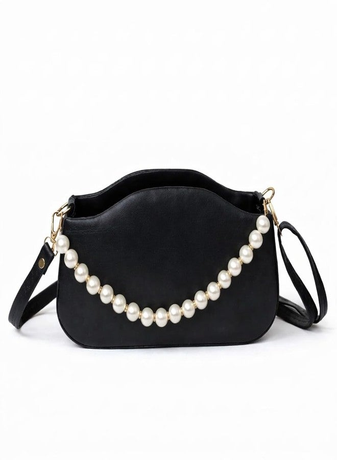 NeoCraft Mini Pearl Shoulder Bag for Women, Cute Hobo Clutch Purse, Trendy Pearl Strap Handbag, Small Evening Party Tote (Black) - Image 5