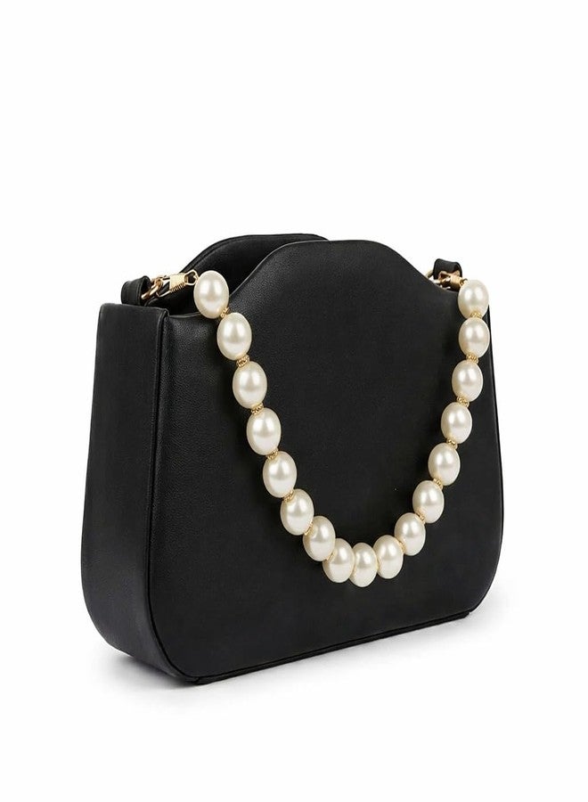 NeoCraft Mini Pearl Shoulder Bag for Women, Cute Hobo Clutch Purse, Trendy Pearl Strap Handbag, Small Evening Party Tote (Black) - Image 1