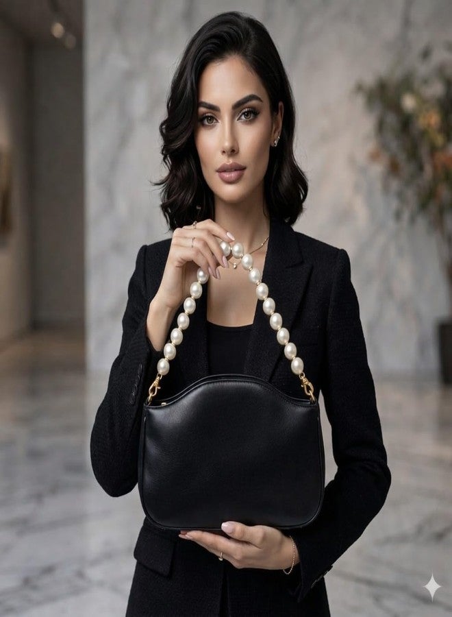 NeoCraft Mini Pearl Shoulder Bag for Women, Cute Hobo Clutch Purse, Trendy Pearl Strap Handbag, Small Evening Party Tote (Black) - Image 3