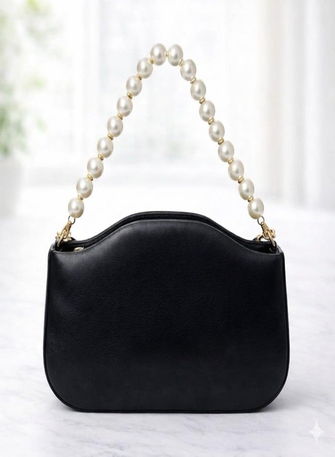 NeoCraft Mini Pearl Shoulder Bag for Women, Cute Hobo Clutch Purse, Trendy Pearl Strap Handbag, Small Evening Party Tote (Black) - Image 4