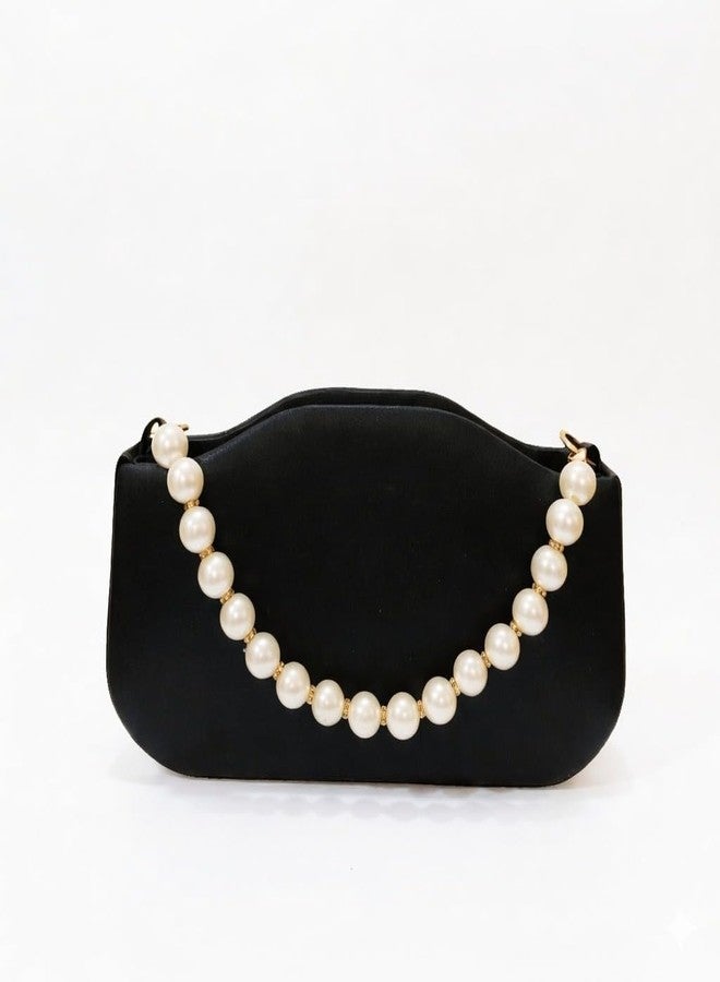 NeoCraft Mini Pearl Shoulder Bag for Women, Cute Hobo Clutch Purse, Trendy Pearl Strap Handbag, Small Evening Party Tote (Black) - Image 2