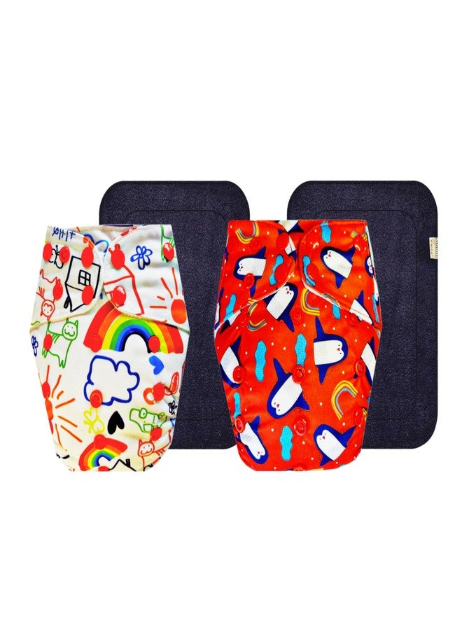 حفاضات قماشية فاخرة من دمبلدو مع حشوة سوداء (عبوة من قطعتين) | ملائمة تمامًا | وسادة امتصاص بست طبقات | مناسبة للسفر | مصممة من قبل الأمهات | من 3 أشهر إلى 3 سنوات | للجنسين - Image 1