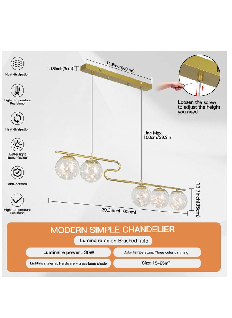YATAI LIGHTING الثريات الحديثة قلادة ضوء لغرفة الطعام، 5 ضوء الزجاج السبوتنيك الثريا الذهبي الحديثة أضواء قلادة لغرفة المعيشة سقف معلق مصباح الإضاءة الداخلية، 30 واط  - Image 3